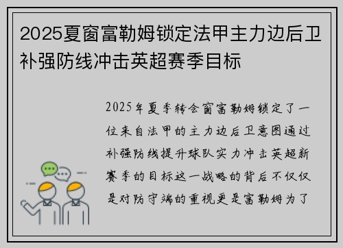 2025夏窗富勒姆锁定法甲主力边后卫补强防线冲击英超赛季目标